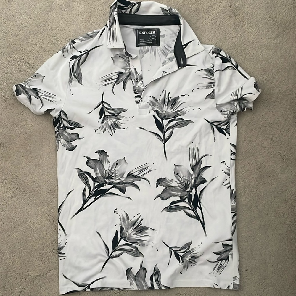 Express brand men’s black and white polo shirt size medium